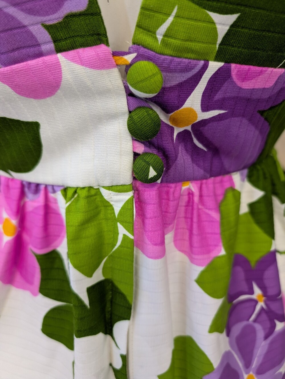 Vintage Dress Malia Of Honolulu Bright Floral Halter Sundress  Pink, Purple 1970 - Picture 4 of 9